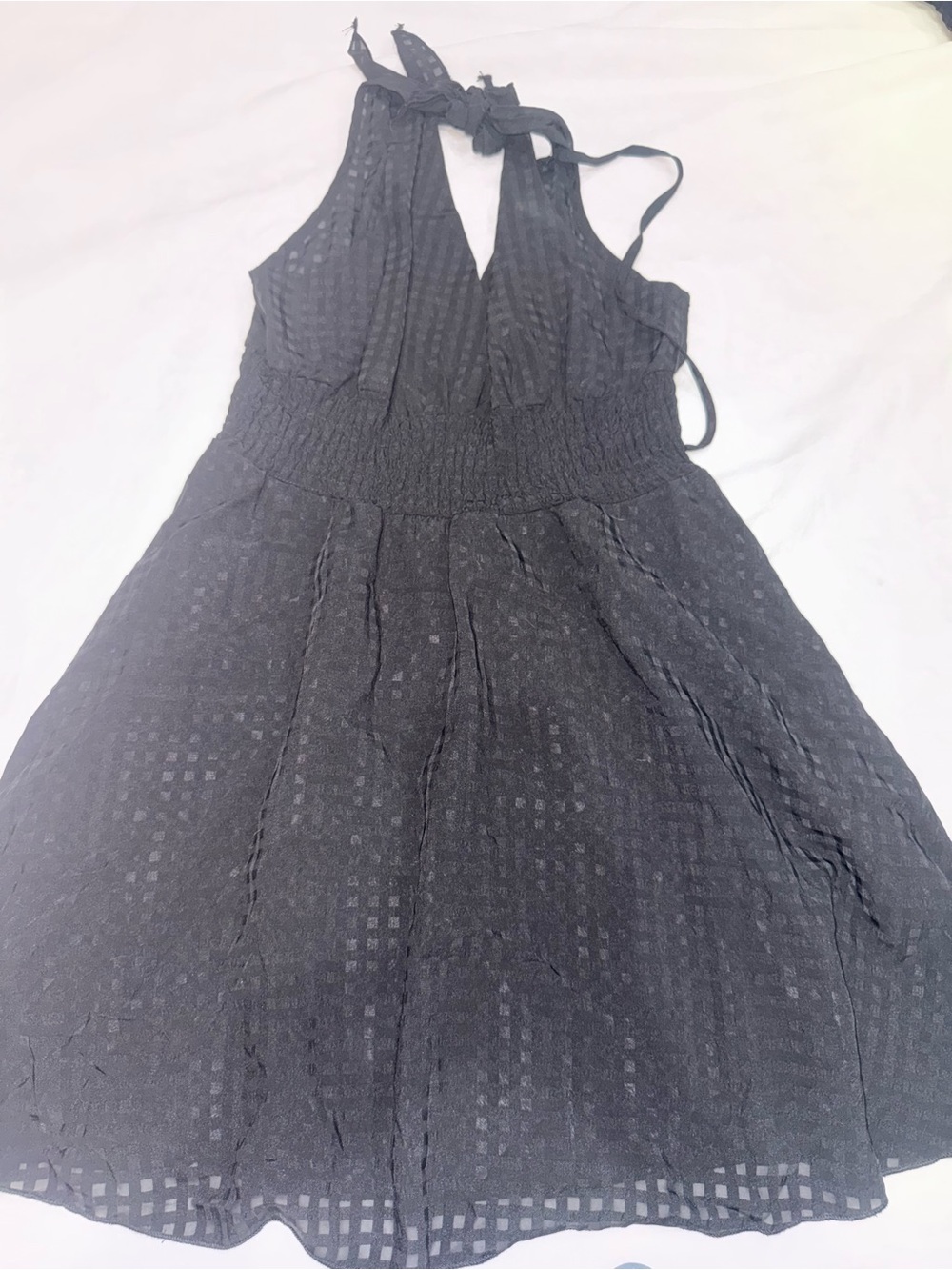 SHEIN Black Smocked Waist Tie Strap Mini Dress Size L